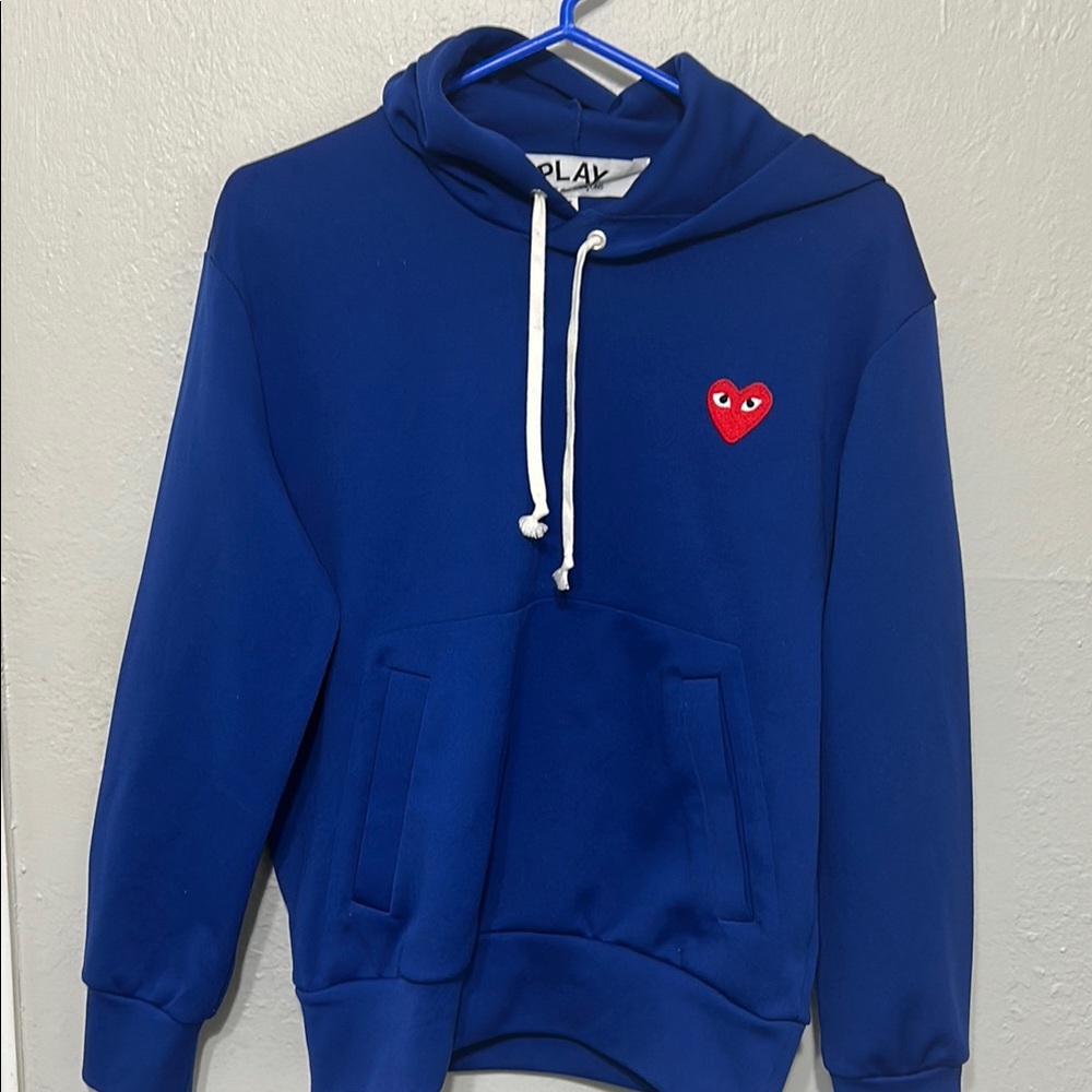 Blue Hoodie with Red Heart comme des garcons play